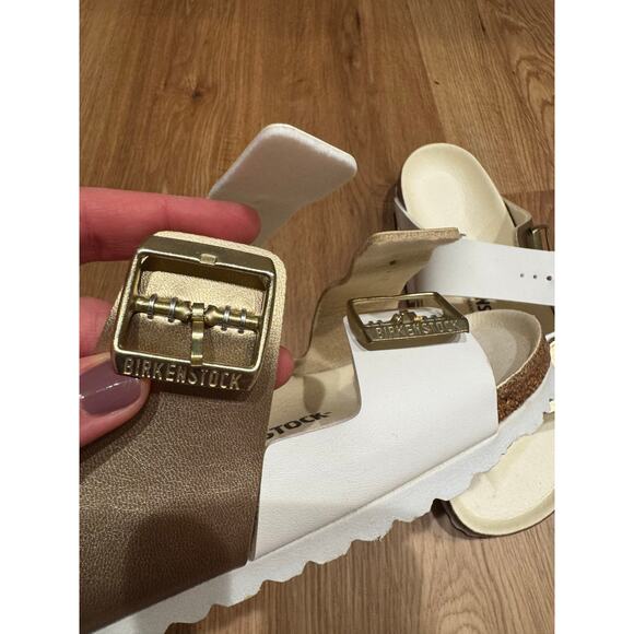 BIRKENSTOCK NWOT White & Gold Arizona Sandals Size 41 or 10 - Picture 13 of 14